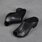 Summer Soft Leather Retro Thick Heel Outer Wear Slippers Fish Mouth Shoes Medium Heel Soft Leather Comfortable Breathable Sandals