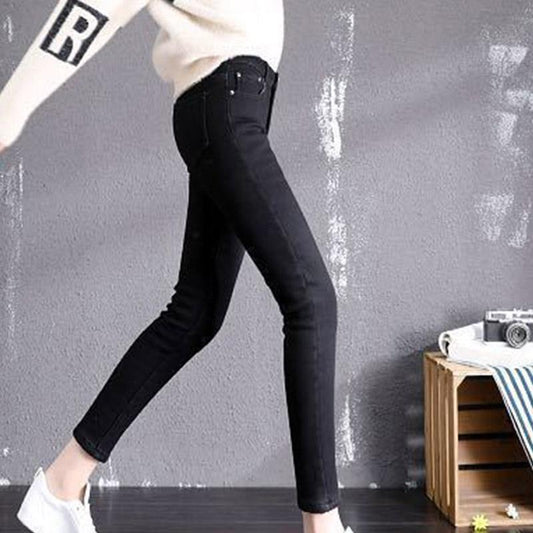 Black Velvet Lining Women's Winter Warmth and Thick Trousers Plus Velvet Was Thin and All-match Leggings Fashion Self-cultivation