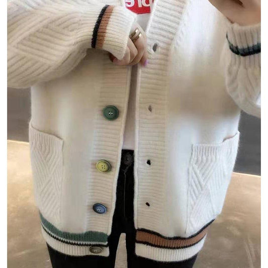 Autumn and Winter Sweater Coat Loose V-neck Cardigan Sweater Knitted Sweater Women Short Sweater