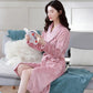 Women's Autumn Winter Coral Fleece Nightgown Mid-length Flannel Bathrobe Solid Color Striped Pocket Belted Dressing Gown Long Sleeves Thick Warm Robe