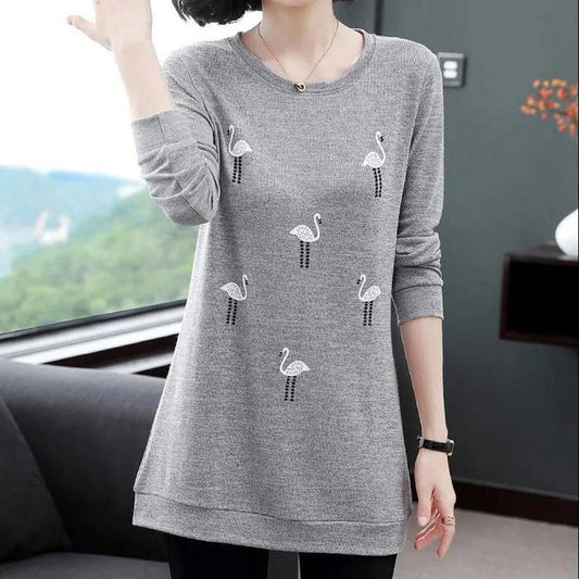 Spring and Autumn Large Size Women's Loose Mid-length Long-sleeved T-shirt Mother's Bottoming Shirt