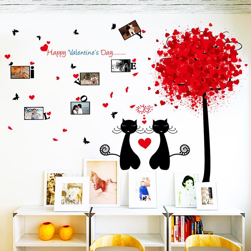 [cute couple cat] happy valentine's day wall stickers transparent film romantic home decoration
