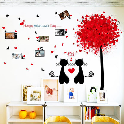 [cute couple cat] happy valentine's day wall stickers transparent film romantic home decoration