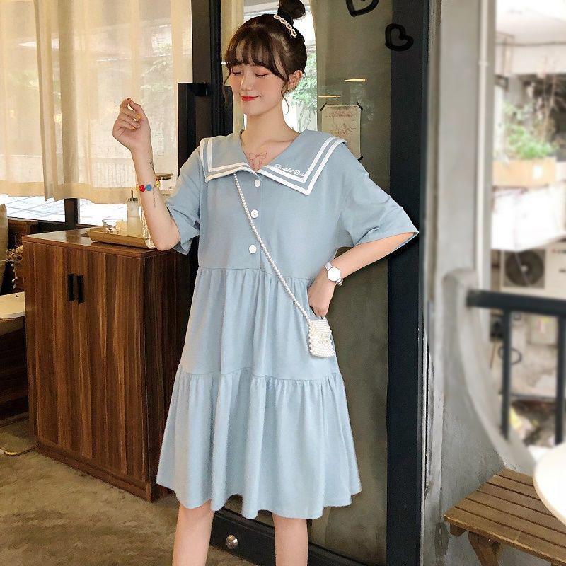 Sailor Suit  Cute Sweet Girl Ruffle College Style Age Reduction Looser  Short Sleeve Dress