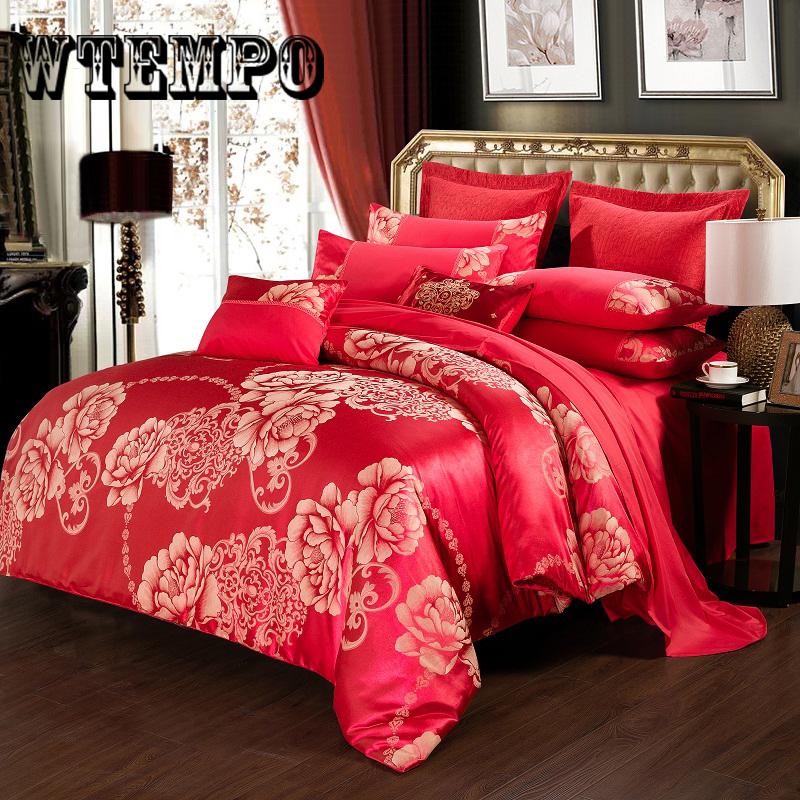 4pcs Home Textile Luxury Jacquard Satin Silk Bedding Set King Queen Size Duvet Cover Set