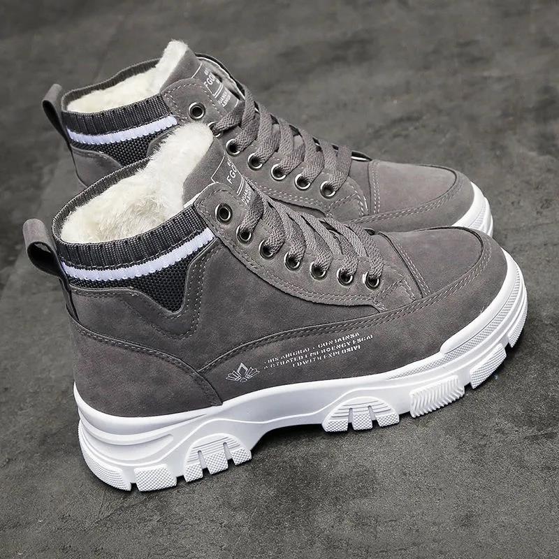 Winter Women's Shoes Plus Velvet Thick Warm Cotton Shoes Flat Heel Thick Bottom All-match High-top Shoes Martin Boots Women