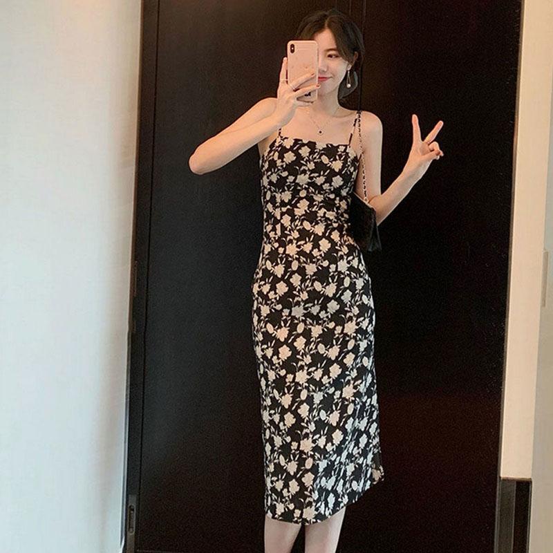 Summer French Floral Sling Skirt Sexy Self-cultivation Waist Slimming Temperament Inner Dress Female
