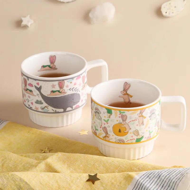 Blue Lotus Cute Rabbit Ceramic Cup Home Mug Girls High-value Couple Cup Large-capacity Water Cup