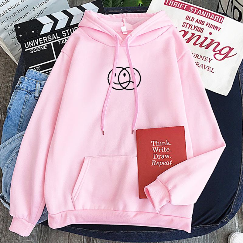 Smile Face and Sad Face Hoodie Aesthetic Sweatshirt Pullover Korean Style Streetwear Sweatshirt Long Sleeve Smile Sad Face Line Print Hood