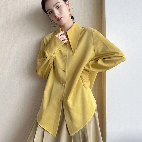 Women's Blue White Yellow Shirts Button Lapel Cardigan Tops Lady Loose Long Sleeve Oversized Shirt Women's Casual Blouses