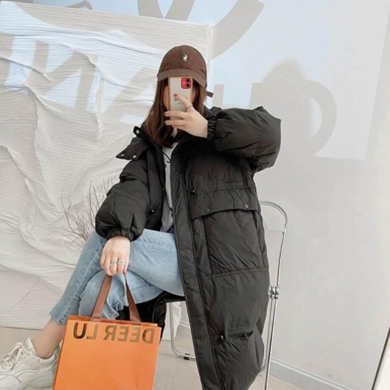 WTEMPO Down Jacket Mid-length Over-the-knee Quilted Jacket Loose Fashion White Duck Down
