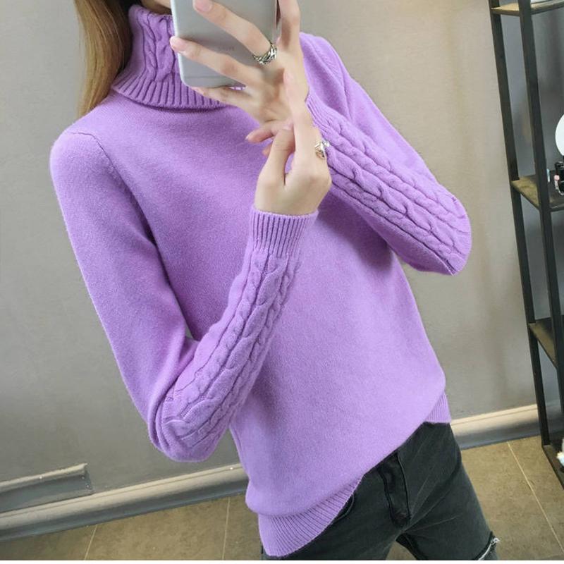Pofulove Women Turtleneck Pullover Sweater Solid Basic twist Knitted long sleeves Sweater Jumper