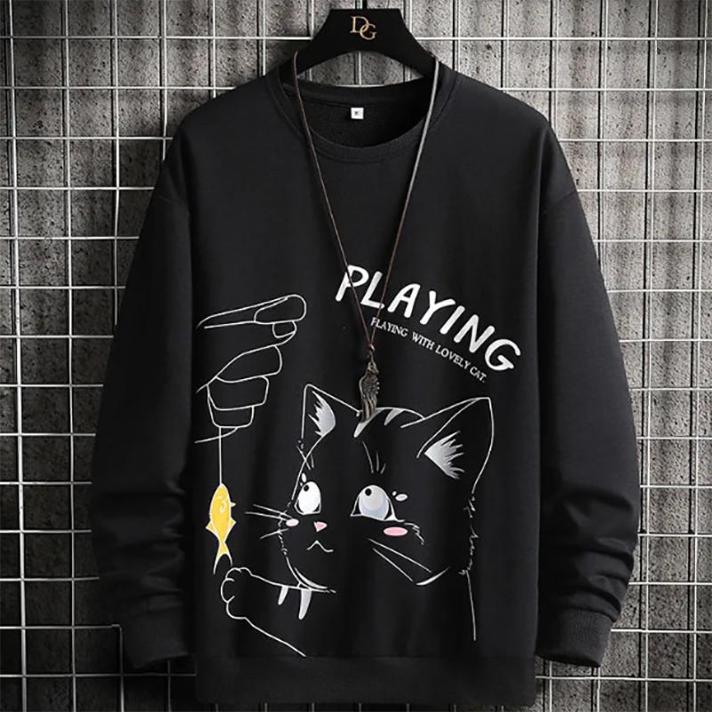 Teenager Men's Long-sleeved Sweatshirts Trendy Student Autumn Bear Cartoon Print Sweater Men