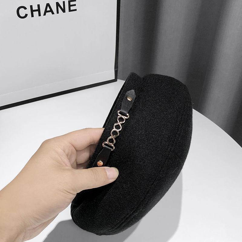Chain Beret Women's Autumn and Winter Woolen Warm Hat Retro Painter Hat