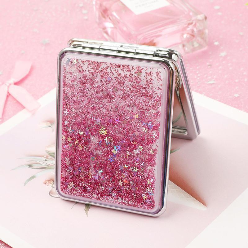 Mini Vanity Mirror Hand-held Makeup Mirror Schoolgirl Woman Flip Foldable Portable Quicksand Sequins Small Rectangle Mirror