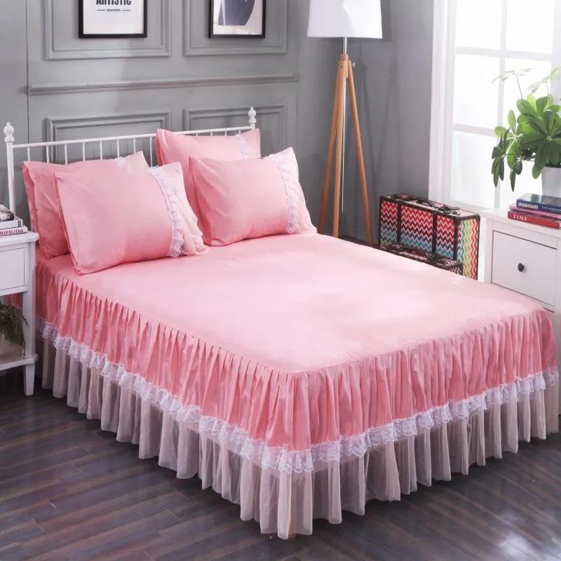 100% Cotton Brushed Thick Mattress Cover Skin-friendly Princess Bed Skirt European Lace Bedspread Bed Skirt
