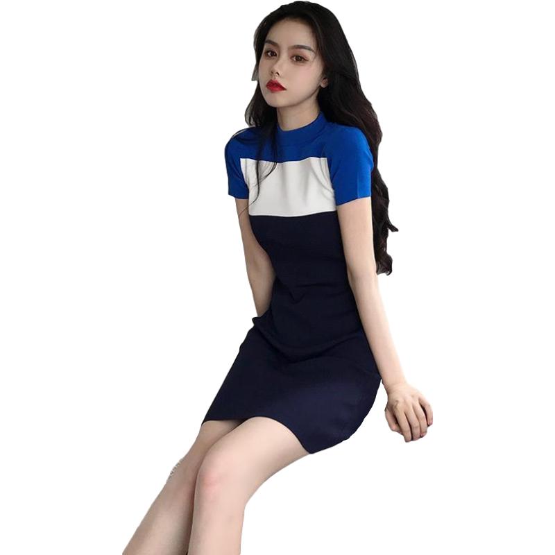 Female Spring French Elegant Sweet Dress Simple Splicing Short Graceful Slim Casual Dress
