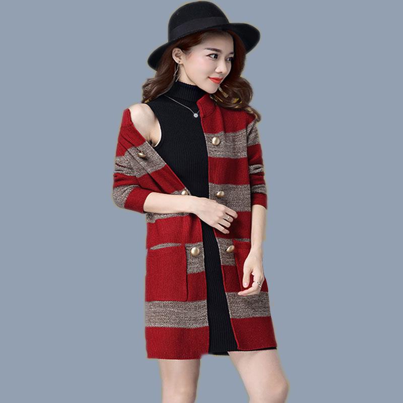Autumn and Winter Casual Fashion Coat Mid-length Loose Pocket Sweater Long-sleeved Knitted Cardigan