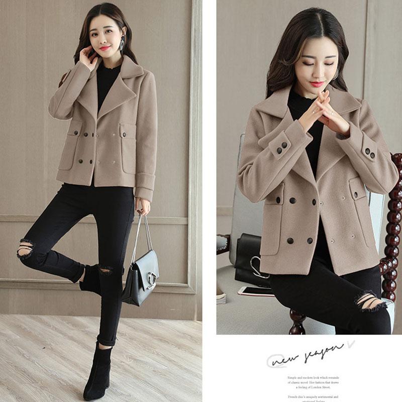 Woolen Jacket Women's Short Autumn and Winter Jacket Women's Solid Color Casual Coat