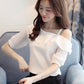 One-line Collar Off-shoulder Blouse Short-sleeved Chiffon Shirt Women's Solid Color All-match Sweet One-line Collar Off-shoulder Shirt