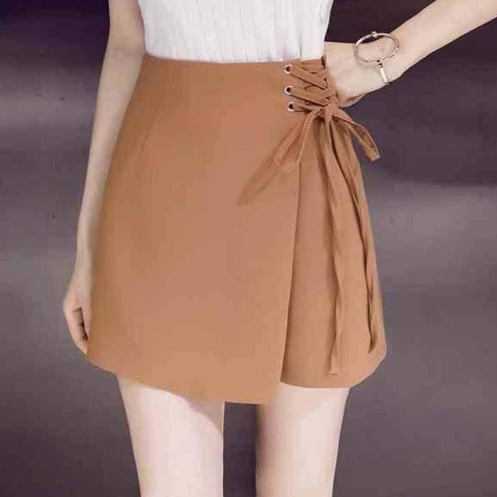 Pofulove Women Anti-light Irregular Skirt Lace-up High Waist Sexy Package Hip Skirt A Word Skirts