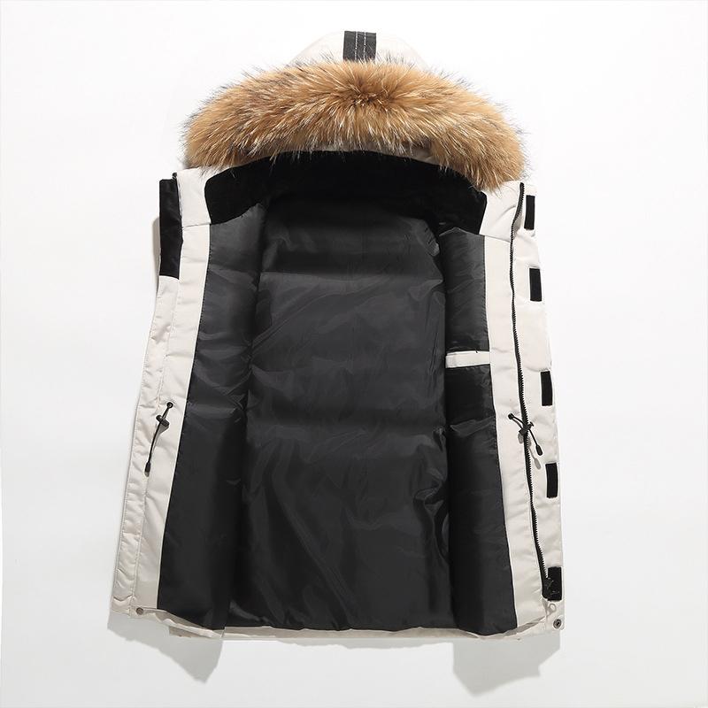 Down Coats fur Collar Hooded Windbreaker Parkas Winter Warm Jackets and Coats Multi Pockets Fashion Unisex Black White Parkas Coat Down Jacket