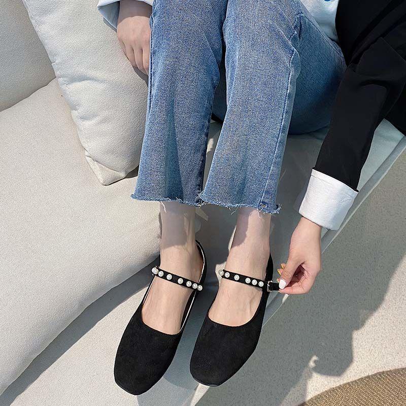 Square-toed Single Shoes Women's Wild Fashion Pumps Autumn Girl Thick-heeled French High Heels