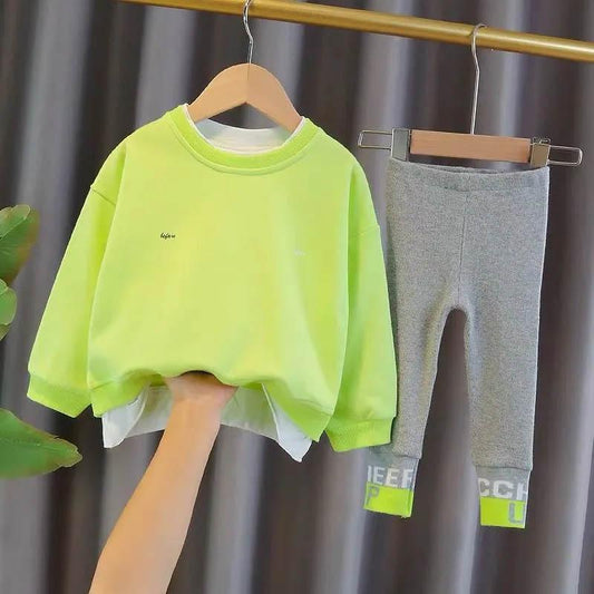 Girls' Thin Spring and Autumn Clothes Baby Cute Casual Breathable Cute Suit Korean Version Two-piece Suit