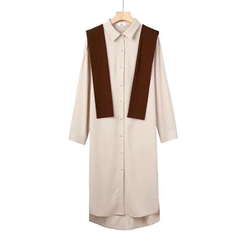 2021 Early Spring and Autumn Shirt Dress Women Loose and Thin Western Style Mid-length Outer Shawl Two-piece Suit