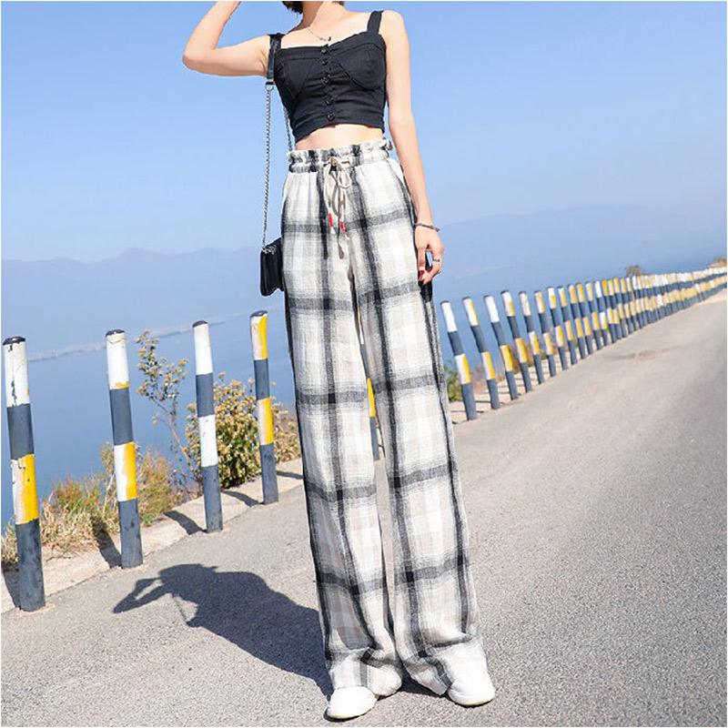 Color Striped Wide-leg Pants Ladies Summer High Waist Loose Thin Ice Silk Straight and Thin Casual Mopping Trousers