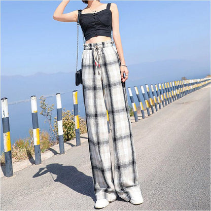 Color Striped Wide-leg Pants Ladies Summer High Waist Loose Thin Ice Silk Straight and Thin Casual Mopping Trousers