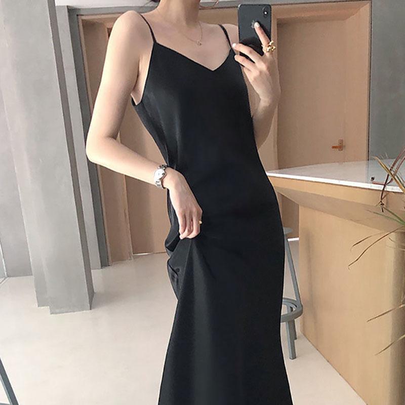 Sexy A-line Skirt Female Long Pajamas Skirt Spring and Summer Korean Style Temperament Satin Satin Dress