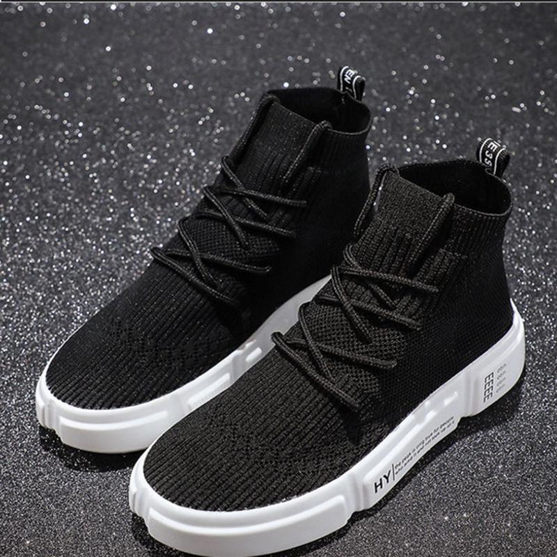 High-top Shoes Women's Summer New Style Shoes Flying Woven Breathable Casual Sports White Shoes