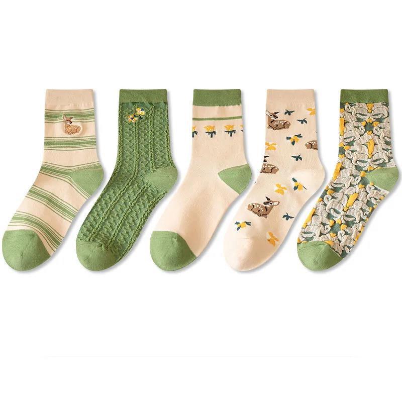 Five Pairs of Women's Socks Fashion Print Cartoon Pattern Socks Winter Thick Warm Pile Pile Socks