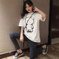 Cotton Short-sleeved T-shirt Women's Loose Korean Style Fashion Solid Color Bear Half-sleeve Top Clothes