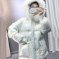 Women's Bright Face Hooded Down Jacket Mid-length Korean Loose Thick Coat Warm Cotton Coat Large Wool Collar Winter Quilted Coat