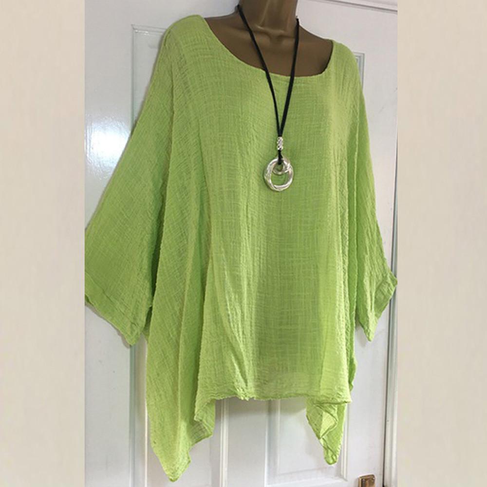S-5XL Plus Size Women Casual Loose Tops Ladies Cotton Linen Solid Color Shirt Long Sleeve Blouse