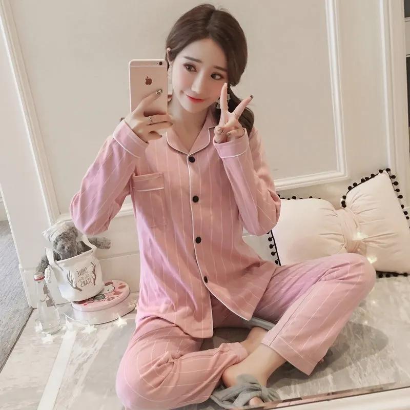 Women Cartoon Cute Pajamas Set Turn-down Collar Sleepwear Suit Casual Loose Home Wear V Neck Girls Long Sleeve Autumn Winter Nightwear