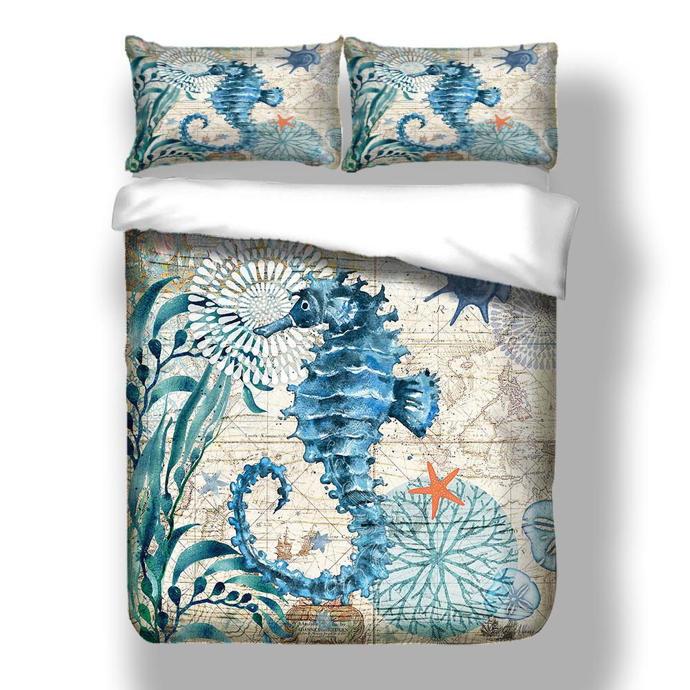 3pcs Seahorse 3D Ocean Bedding Set Duvet Cover Sets Twin Full Queen Size