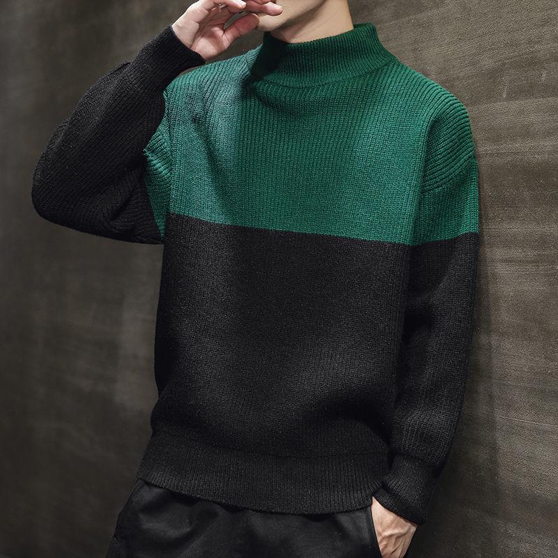 Autumn and Winter Sweater Trend Knit Sweater Round Neck Men's Thick Solid Color Base Shirt