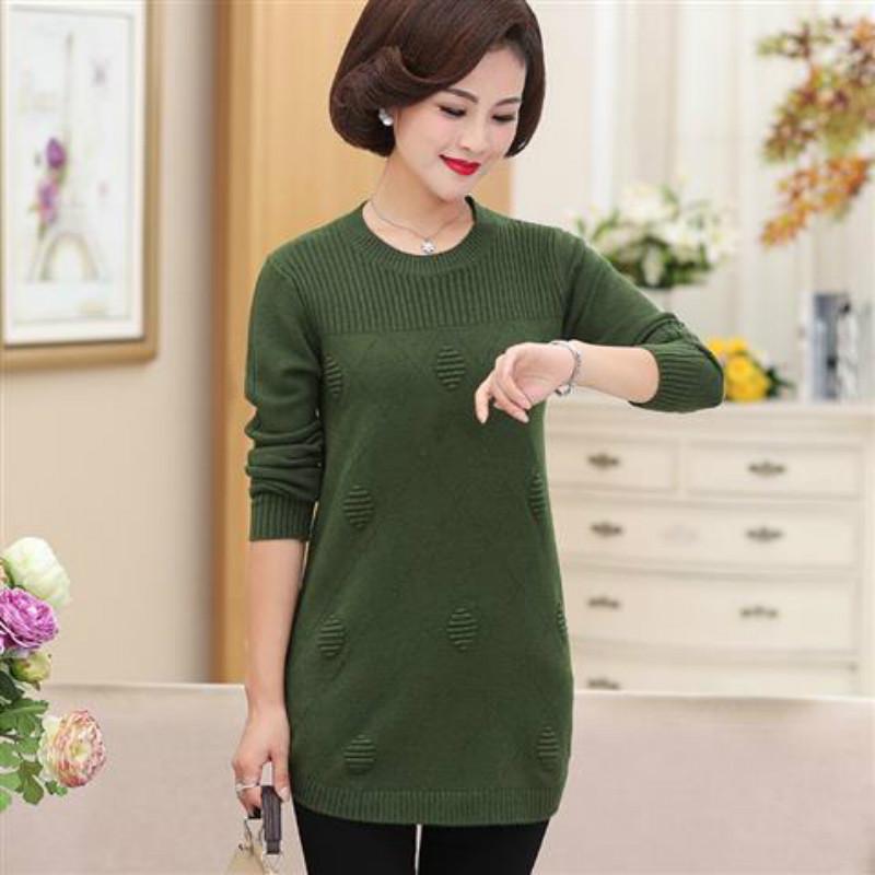Pofulove Mid-length Sweater Casual Sweater Knitted Base Middle-aged and Elderly Women's Plus Size