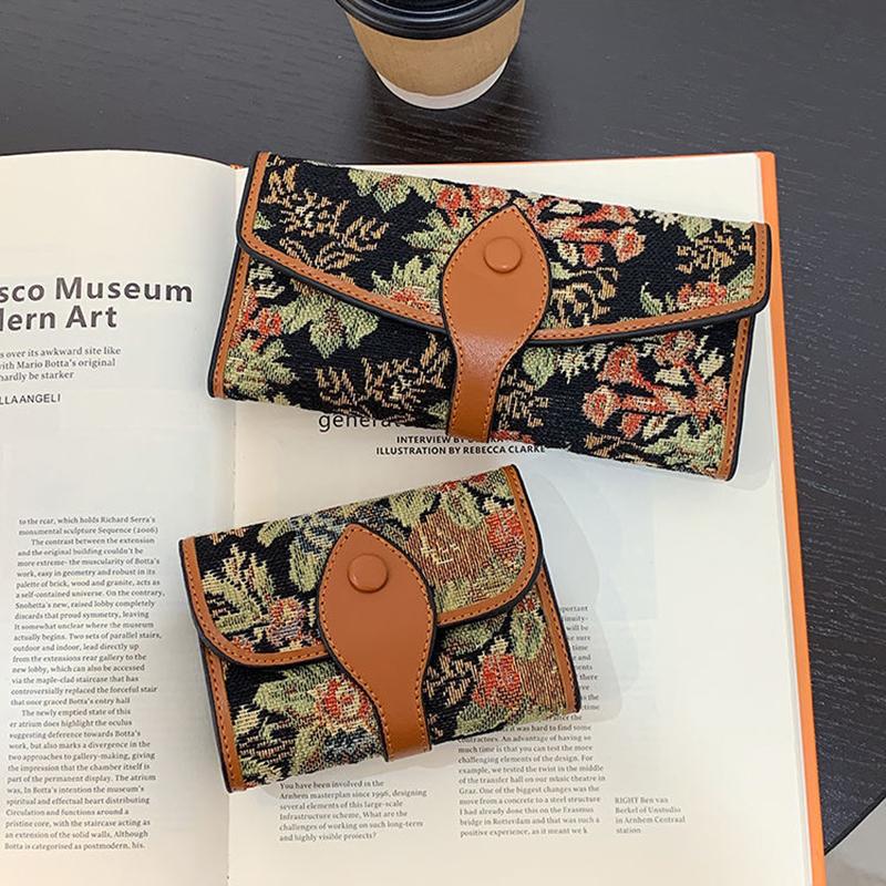 Wallets with Coin Pocket Zipper Purse Women Clutches Printing Canvas Bag Portable Handbag Multi-Layer