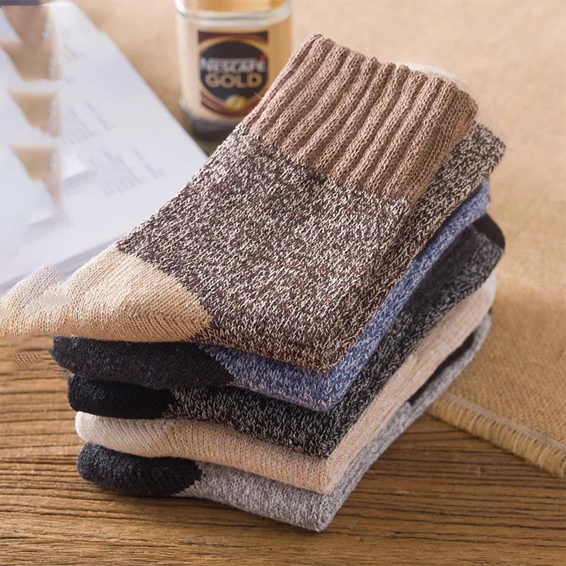 Men's Winter Retro Printing Ethnic Style Long Socks Five Pairs of Thick Warm Wool Socks