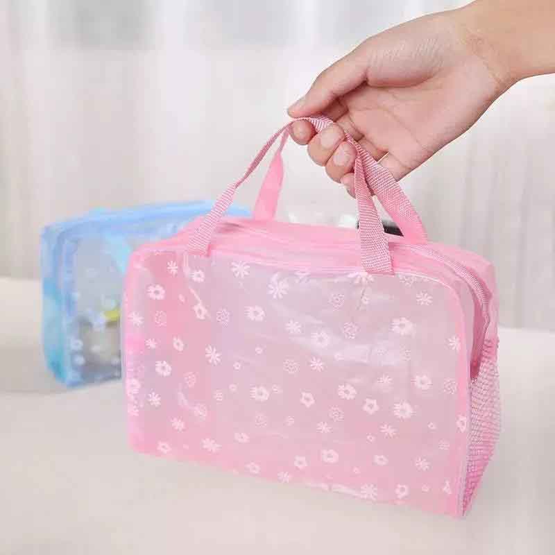 Women PVC Cosmetic Bag Case Waterproof Flower Print Cosmetics Transparent Toilet Bag Organizer Pouch Girl Make Up Bags Set