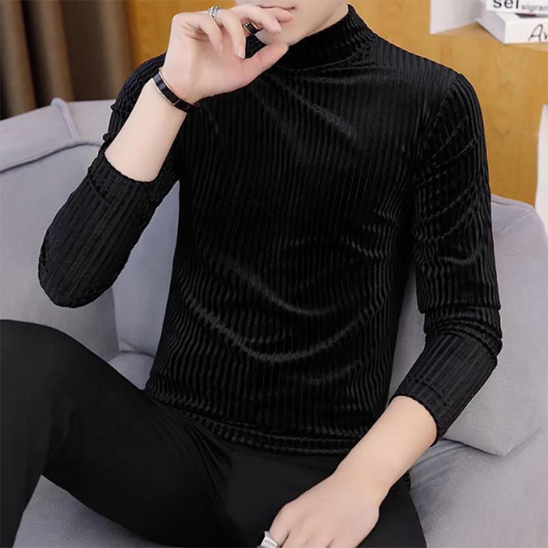 Autumn Men's Half-high Collar Long-sleeved Sweater Korean Slim Velvet Bottoming Youth Sweatshirts