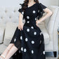 Women's Short Batwing Sleeve Ruffle Polka Dot Chiffon Dress  V-Neck Calf Length Daily Dating Party Office Wear