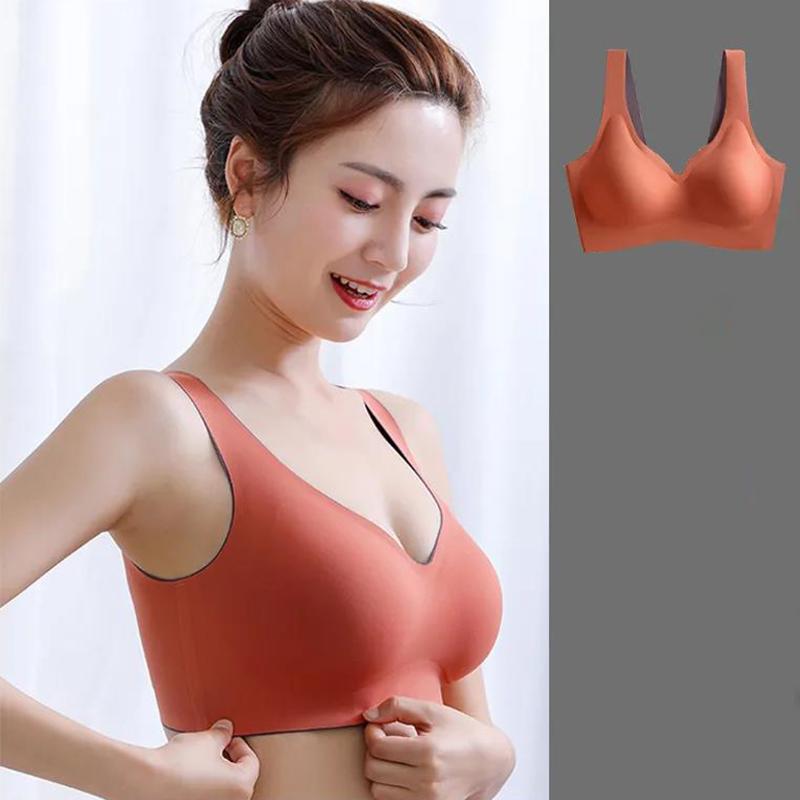 Latex Seamless Underwear Women's No Steel Ring Summer Thin Section Gather and Close The Milk Sports Vest Sleep Bra Latex Underwear Seamless