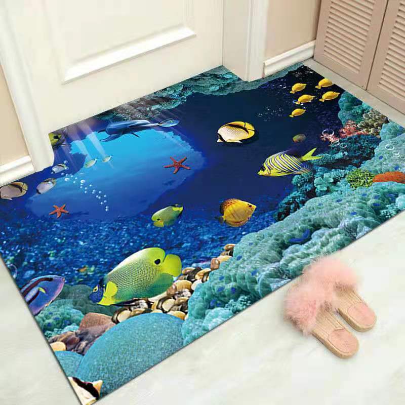 3D Door-to-door Floor Mat Door Mat Home Bedroom Living Room Bathroom Non-slip Absorbent Machine Washable Carpet