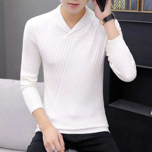 Autumn and Winter Fashion Casual Sweater Men's Lapel Sweater Solid Color Long-sleeved Personality Top Youth Bottoming Shirt