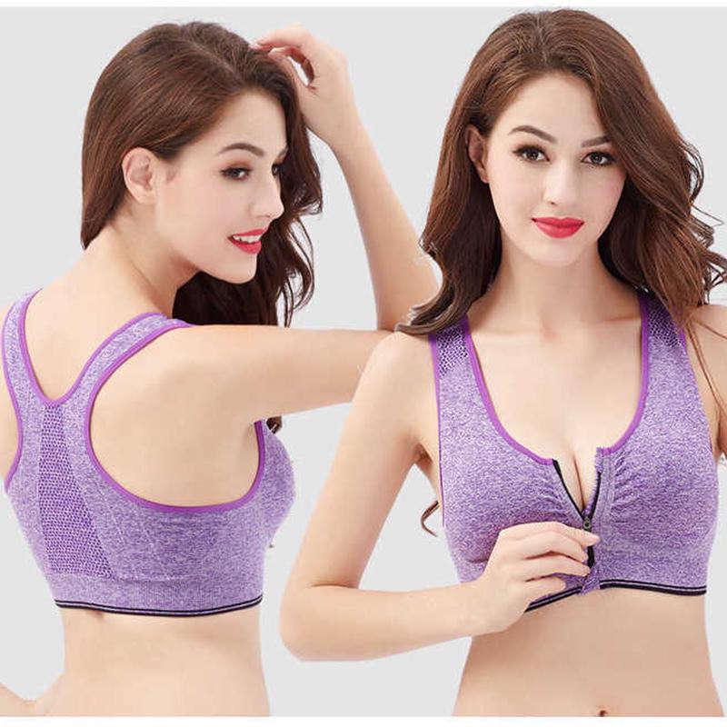 Women's Sports Bra Zipper Shockproof Breathable Fitness Vest Running Yoga Top